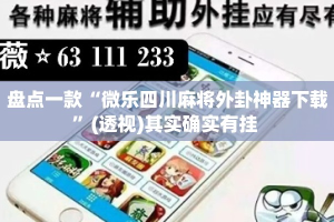 盘点一款“微乐四川麻将外卦神器下载”(透视)其实确实有挂 