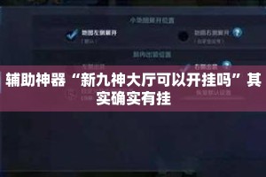 辅助神器“新九神大厅可以开挂吗”其实确实有挂
