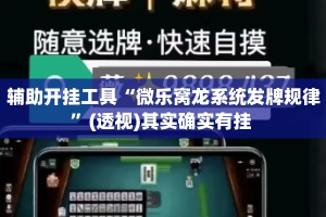 辅助开挂工具“微乐窝龙系统发牌规律”(透视)其实确实有挂 