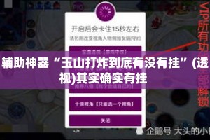 辅助神器“玉山打炸到底有没有挂”(透视)其实确实有挂 