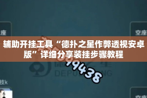 辅助开挂工具“德扑之星作弊透视安卓版”详细分享装挂步骤教程
