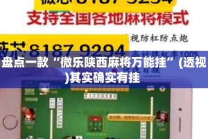 盘点一款“微乐陕西麻将万能挂”(透视)其实确实有挂 