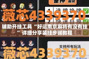 辅助开挂工具“好运南京麻将有没有挂”详细分享装挂步骤教程