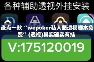 盘点一款“wepoker私人局透视脚本免费”(透视)其实确实有挂 