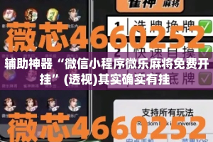 辅助神器“微信小程序微乐麻将免费开挂”(透视)其实确实有挂 