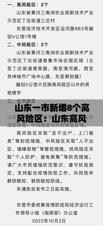 山东一市新增8个高风险区:山东高风险中风险地区名单