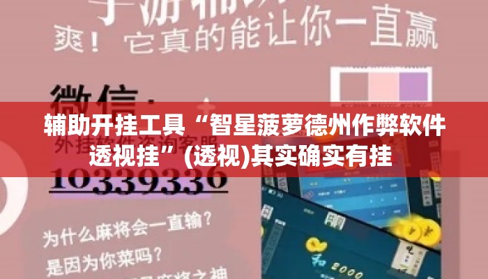 辅助开挂工具“智星菠萝德州作弊软件透视挂	”(透视)其实确实有挂 