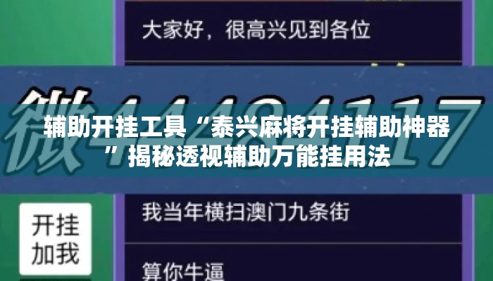 辅助开挂工具“泰兴麻将开挂辅助神器	”揭秘透视辅助万能挂用法