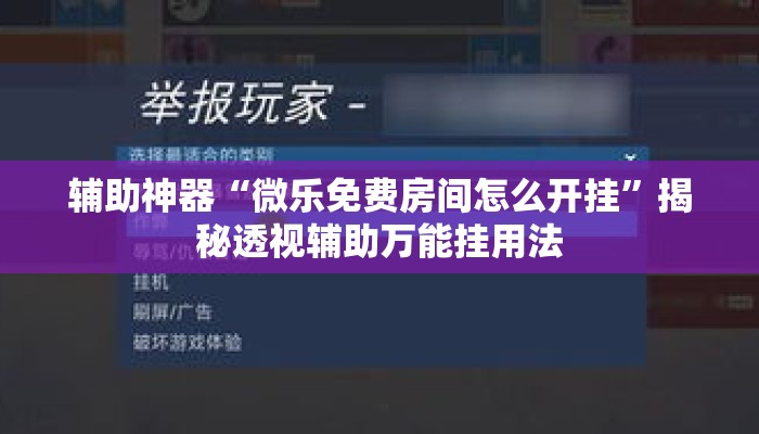 辅助神器“微乐免费房间怎么开挂”揭秘透视辅助万能挂用法