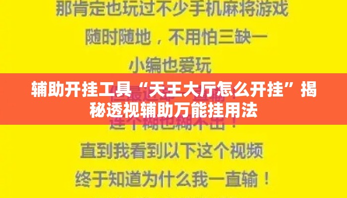 辅助开挂工具“天王大厅怎么开挂”揭秘透视辅助万能挂用法
