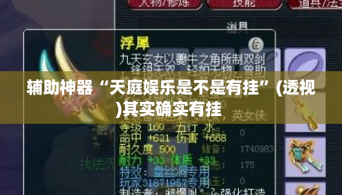 辅助神器“天庭娱乐是不是有挂”(透视)其实确实有挂 