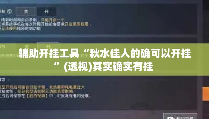 辅助开挂工具“秋水佳人的确可以开挂”(透视)其实确实有挂 