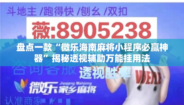 盘点一款“微乐海南麻将小程序必赢神器”揭秘透视辅助万能挂用法