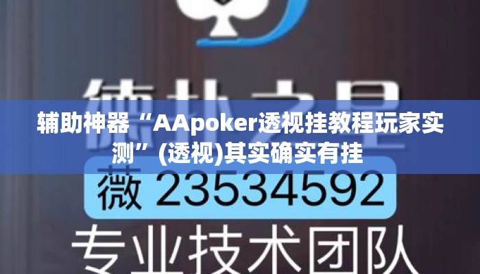 辅助神器“AApoker透视挂教程玩家实测”(透视)其实确实有挂 