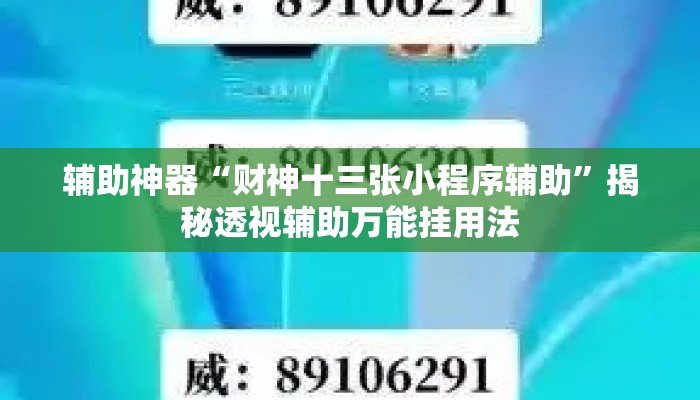 辅助神器“财神十三张小程序辅助	”揭秘透视辅助万能挂用法