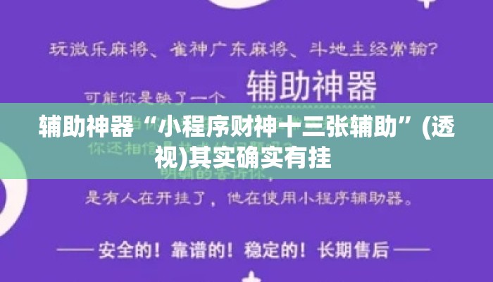 辅助神器“小程序财神十三张辅助”(透视)其实确实有挂 