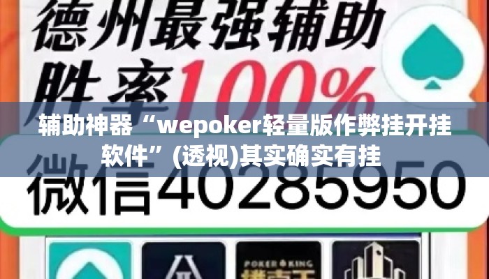 辅助神器“wepoker轻量版作弊挂开挂软件”(透视)其实确实有挂 