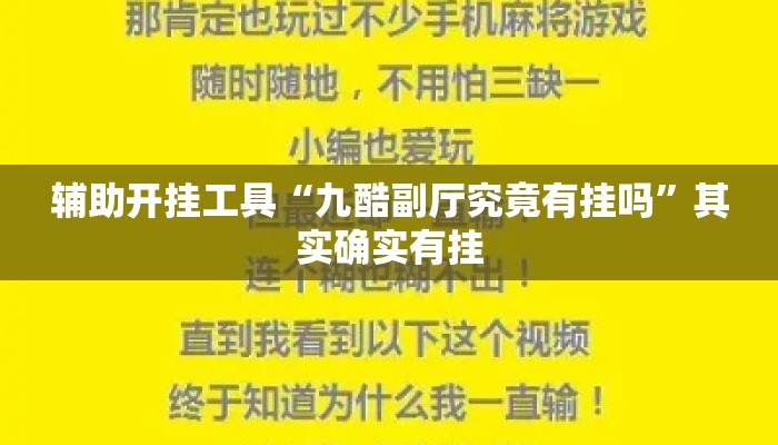 辅助开挂工具“九酷副厅究竟有挂吗	”其实确实有挂