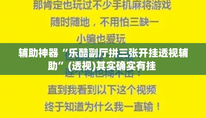 辅助神器“乐酷副厅拼三张开挂透视辅助”(透视)其实确实有挂 