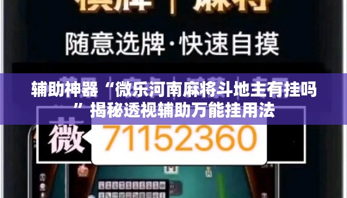 辅助神器“微乐河南麻将斗地主有挂吗	”揭秘透视辅助万能挂用法