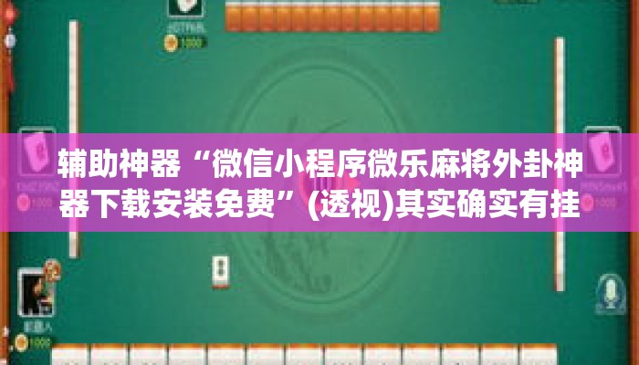 辅助神器“微信小程序微乐麻将外卦神器下载安装免费”(透视)其实确实有挂 