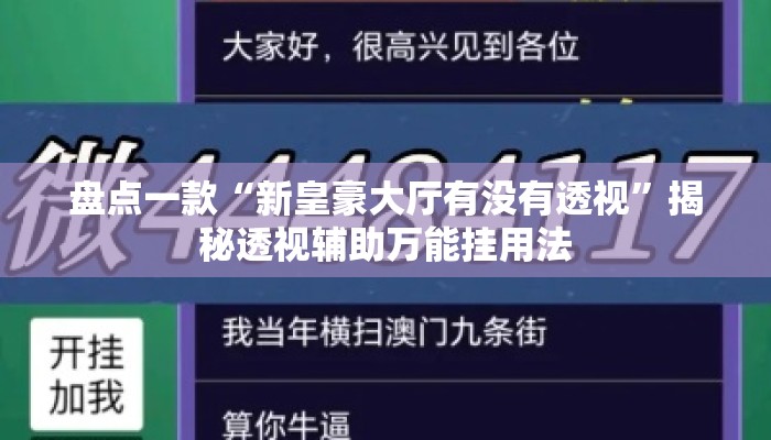 盘点一款“新皇豪大厅有没有透视”揭秘透视辅助万能挂用法
