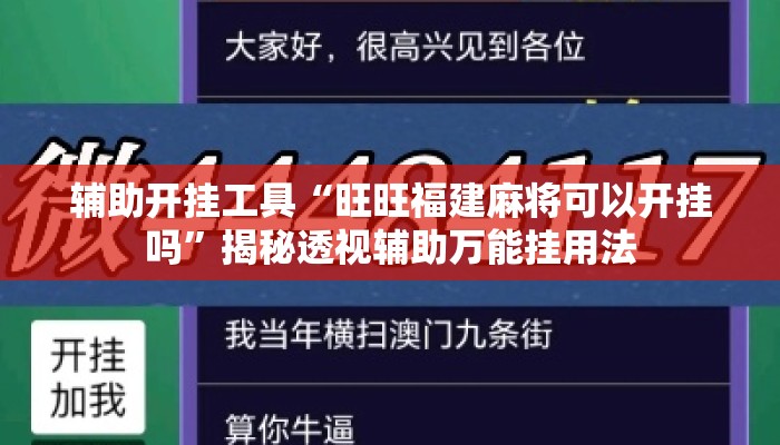 辅助开挂工具“旺旺福建麻将可以开挂吗”揭秘透视辅助万能挂用法