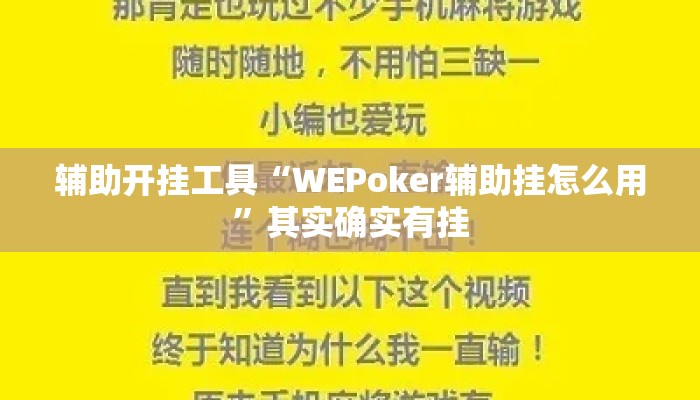 辅助开挂工具“WEPoker辅助挂怎么用”其实确实有挂