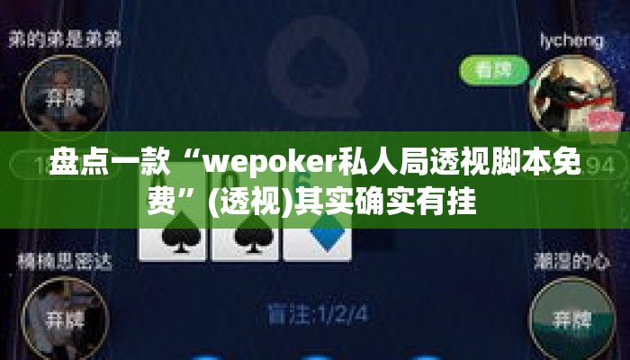 盘点一款“wepoker私人局透视脚本免费”(透视)其实确实有挂 