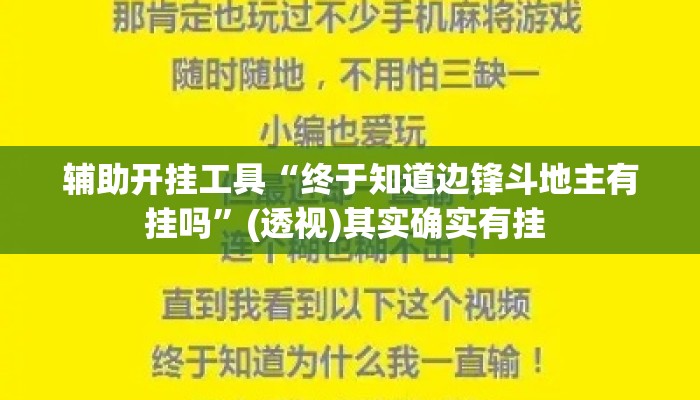辅助开挂工具“终于知道边锋斗地主有挂吗”(透视)其实确实有挂 