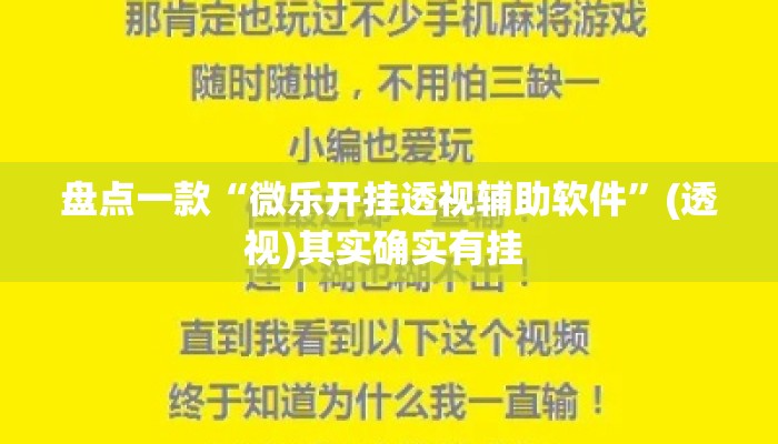 盘点一款“微乐开挂透视辅助软件”(透视)其实确实有挂 