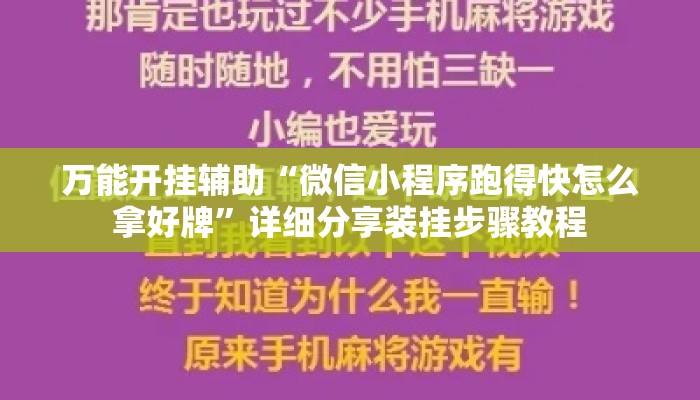 万能开挂辅助“微信小程序跑得快怎么拿好牌”详细分享装挂步骤教程