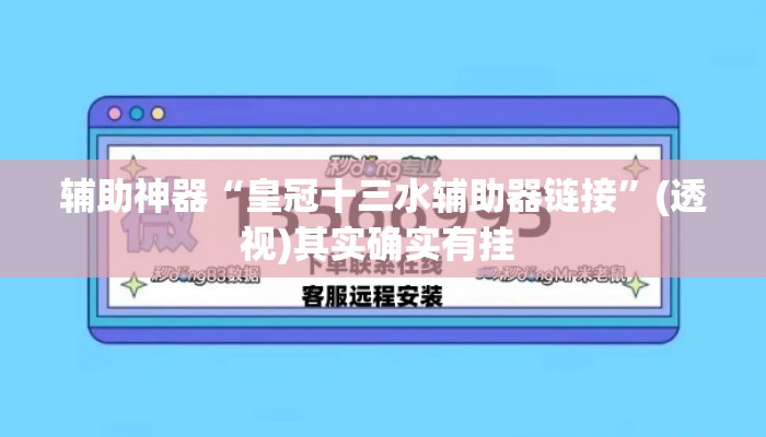 辅助神器“皇冠十三水辅助器链接	”(透视)其实确实有挂 