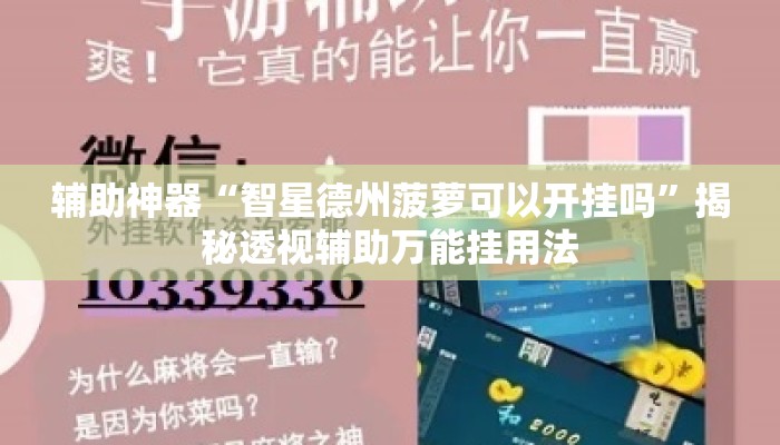 辅助神器“智星德州菠萝可以开挂吗”揭秘透视辅助万能挂用法