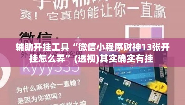 辅助开挂工具“微信小程序财神13张开挂怎么弄”(透视)其实确实有挂 