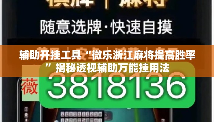 辅助开挂工具“微乐浙江麻将提高胜率	”揭秘透视辅助万能挂用法