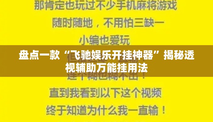 盘点一款“飞驰娱乐开挂神器”揭秘透视辅助万能挂用法