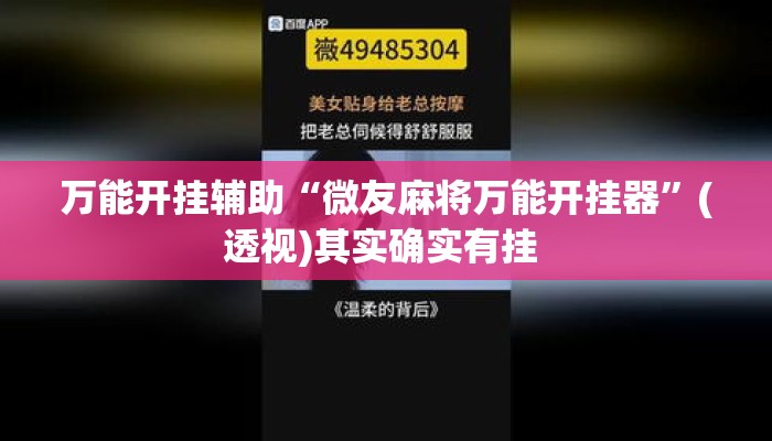 万能开挂辅助“微友麻将万能开挂器”(透视)其实确实有挂 