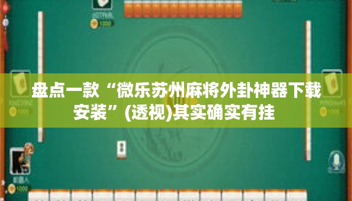 盘点一款“微乐苏州麻将外卦神器下载安装	”(透视)其实确实有挂 