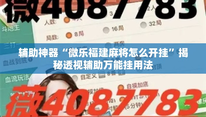 辅助神器“微乐福建麻将怎么开挂	”揭秘透视辅助万能挂用法