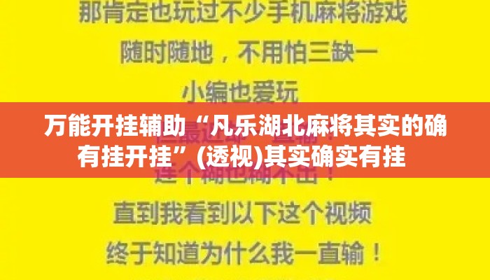 万能开挂辅助“凡乐湖北麻将其实的确有挂开挂”(透视)其实确实有挂 