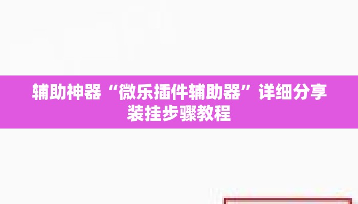 辅助神器“微乐插件辅助器”详细分享装挂步骤教程