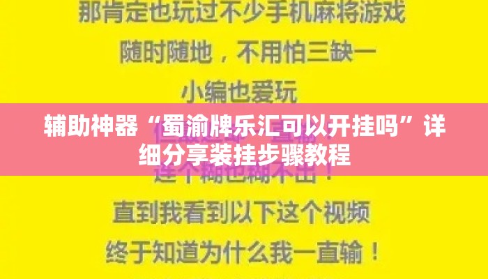 辅助神器“蜀渝牌乐汇可以开挂吗”详细分享装挂步骤教程
