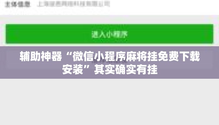 辅助神器“微信小程序麻将挂免费下载安装”其实确实有挂