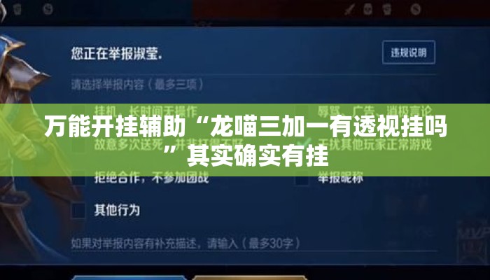 万能开挂辅助“龙喵三加一有透视挂吗	”其实确实有挂
