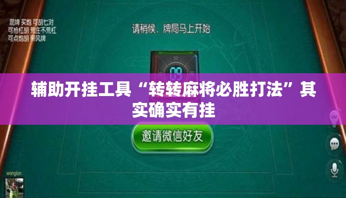 辅助开挂工具“转转麻将必胜打法”其实确实有挂