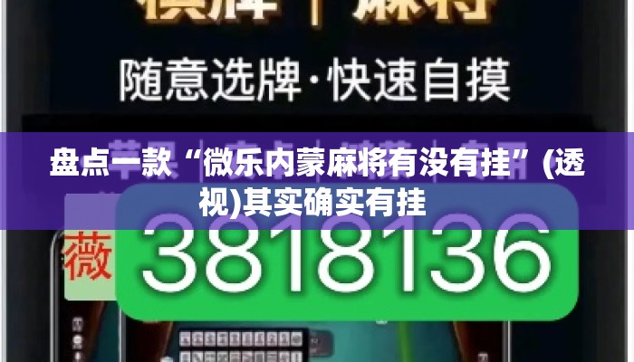 盘点一款“微乐内蒙麻将有没有挂”(透视)其实确实有挂 