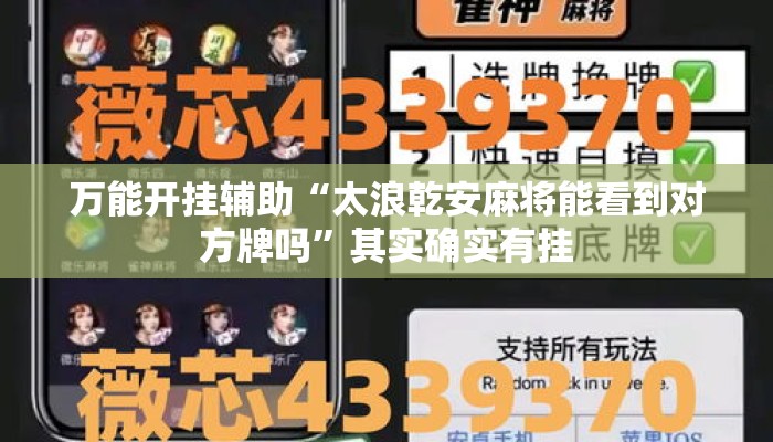 万能开挂辅助“太浪乾安麻将能看到对方牌吗”其实确实有挂