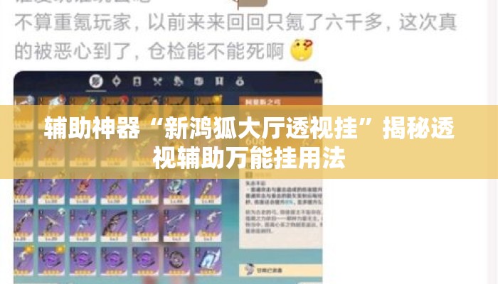 辅助神器“新鸿狐大厅透视挂”揭秘透视辅助万能挂用法